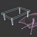 Modern Wooden Rectangular and Glass Curved Coffee Tables with Metal Legs