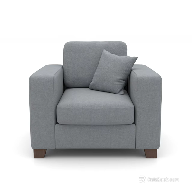 Gray Single Sofa With Soft Pillow And Wooden Legs Modern Design 3d model