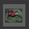 Red Haired Game Movie Character With Axes On Back Metal Armor On Green Grass