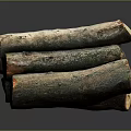 Natural Wooden Logs Stacked With Green Bark And Smooth Cross Sections