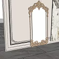 Ornate Gold Carved Mirror Standing by White Wall With Decorative Textured and Dark Wooden Floor