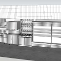 Commercial Kitchen Interior With Stainless Steel Appliances And Storage Racks