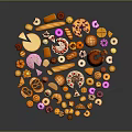 Colorful Assorted Pastries Arranged in Circle with Donuts Cakes and Cookies
