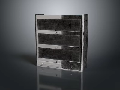 Modern Metal Storage Cabinet With Multiple Shelves Drawers And Reflective Surface 3d model
