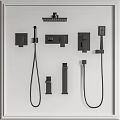 Black Stylish Shower Fixtures Set With Rainfall Head Handheld Shower And Control Valves