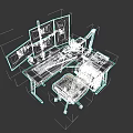 Modern Office Desk Setup With Multiple Monitors Keyboard Mouse Storage Cabinet And Ergonomic Chair