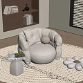 Cream Style Single Person Sofa Casual Sofa Side Corner Carpet 3d model