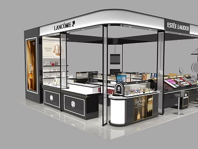 Modern Beauty Cosmetics Store Interior With Glass Display Counters And Product Shelves 3d model