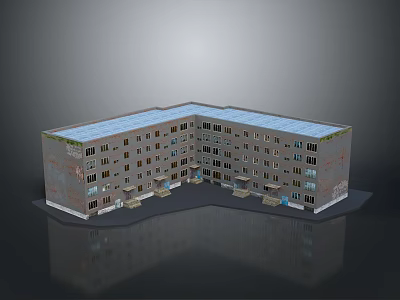 L Shaped Multi Storey Building Model With Windows And Flat Roof Exterior Design 3d model
