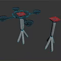 Industrial Mechanical Components With Tripod Stands Red Tops And Circular Parts
