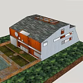 Unique Detached Villa With Sloped Roof White Exterior Orange Wooden Accents And Circular Windows