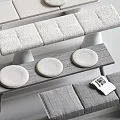 Stylish Modern Gray Fabric Upholstered Benches With Round Cushions And Wooden Frames