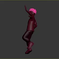 Man in Red Shirt Dark Pants With Pink Hat Waving While Jumping on Gray Background