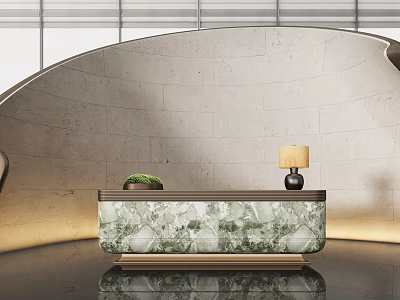 Elegant Modern Reception Desk With Green Marble Surface Gold Frame And Table Lamp 3d model
