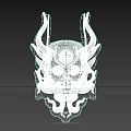 Intricate Purple Demon Mask Sculpture Featuring Horns And Tentacle Like Decorations