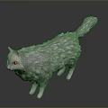 Light Colored 3D Cat Model Featuring Fluffy Fur Yellow Eyes On Dark Reflective Background 3d model