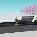 Modern Concrete Landscape Wall With Vertical Slats Water Feature Lighting And Trees Under Blue Sky