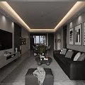 Modern Minimalist Open Plan Living And Dining Room With Comfortable Leather Sofa And Elegant Decorations