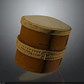 Traditional Handmade Drum Shaped Orange Birch Container With Yellow Decorative Bands