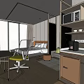 Modern Hotel Guest Room With Large Bed Sofa Desk Chair TV And Wooden Flooring