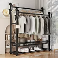 Black Metal Shoe Rack with Hanging T Shirts Shirts and Lower Storage Basket