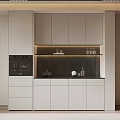 Modern Built in Wine Cabinet Design With Black Countertop And Glass Storage Lighting