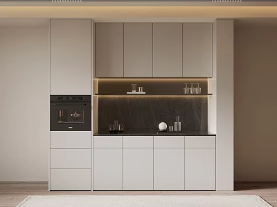 Modern Built in Wine Cabinet Design With Black Countertop And Glass Storage Lighting 3d model
