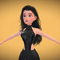 Stylish Female Character In Black Tight Outfit With Black Shoes Against Yellow Background