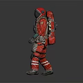 Sci Fi Game Movie Character In Red Astronaut Suit With Silver Armor Details