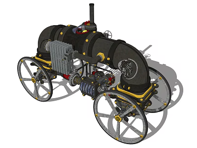 Vintage Steam Train With Black Body Yellow Accents Large Wheels And Chimney 3d model