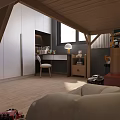 Kids Room Design With Bunk Bed Staircase Bookshelves Desk And Bean Bag Chair