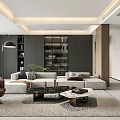 Modern Elegant Living Dining Room Interior Design With Sofa Coffee Table And Bookshelf 3d model