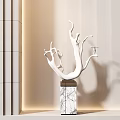 Abstract Bronze Sculpture With Curved Branches On Marble Pedestal