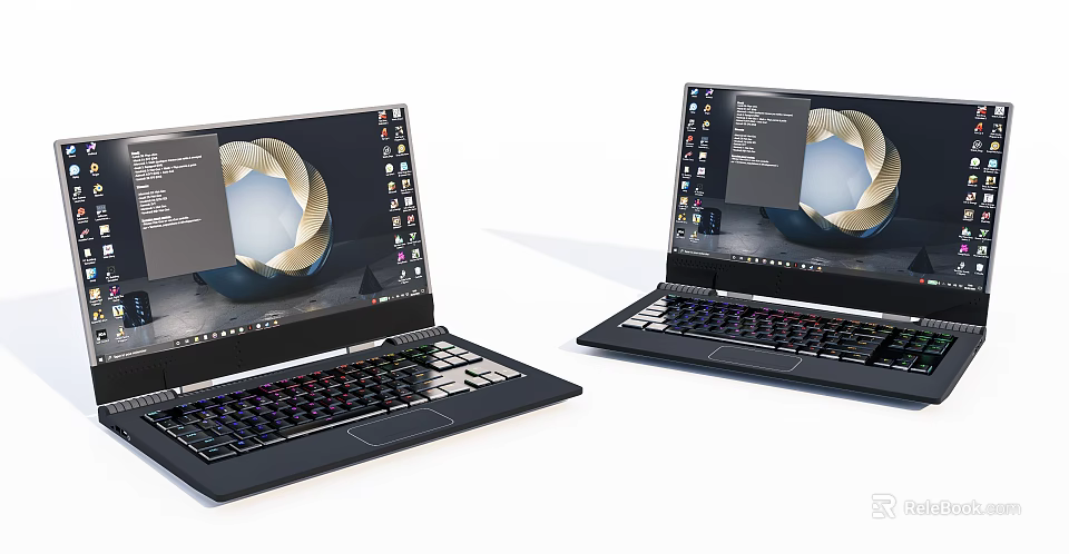 Two Open Laptops Showcasing Modern Design Screen Display And Keyboard Features 3d model