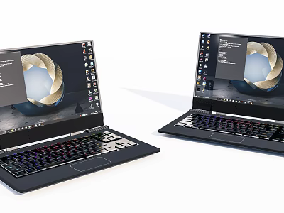 Two Open Laptops Showcasing Modern Design Screen Display And Keyboard Features 3d model