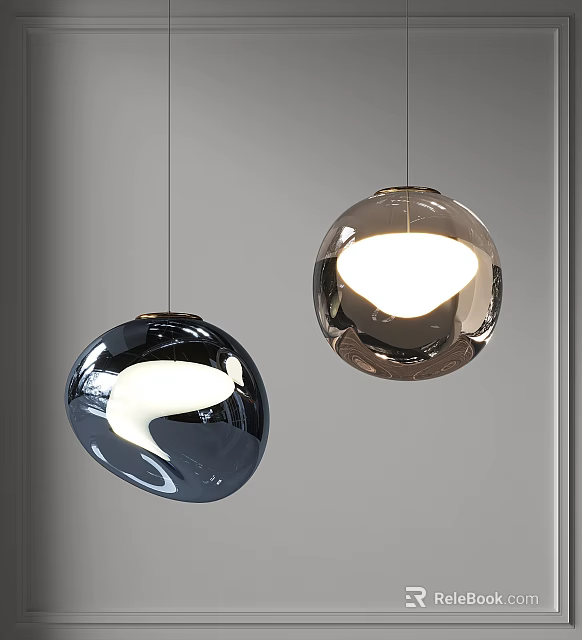 Shiny Modern Spherical Metallic Pendant Lights Dark And Light Illuminated Design 3d model 