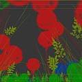 Blooming Dandelions in Green Grass Under Blue Sky with Flying Butterfly