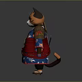Game Movie Samurai Cat Character Wearing Blue Kimono With Red Sash And Tiger Pattern