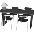 Modern Minimalist Dining Table Set with Gray Table Black Chairs Silver Legs and Table Lamp 3d model