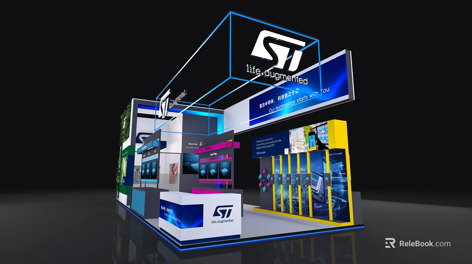 ST Life Solutions Modern Exhibition Booth With Display Screens And Interior Design 3d model 