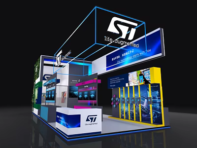 ST Life Solutions Modern Exhibition Booth With Display Screens And Interior Design 3d model