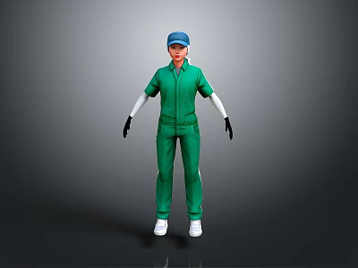 Green Jumpsuit Figure With Blue Cap White Gloves And White Shoes Standing Pose 3d model
