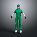 Green Jumpsuit Figure With Blue Cap White Gloves And White Shoes Standing Pose