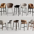 Modern Upholstered Bar Stools In Brown Beige Black With Wooden Metal Legs