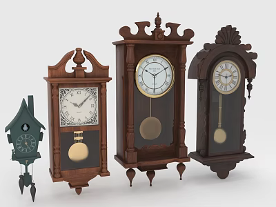 Decorative Vintage Wooden Wall Clocks With Various Designs And Pendulum Features 3d model