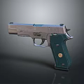 Modern Metallic Semi Automatic Handgun With Green Grip And Emblem Design 3d model