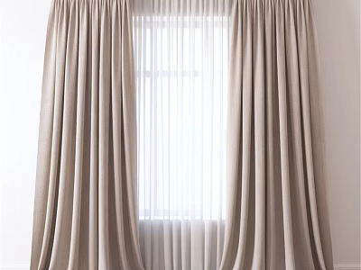 Beige Thick Curtains With Sheer Panels For Modern Window Decoration 3d model