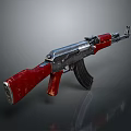 AK Assault Rifle With Red Wooden Stock Grip Black Magazine And Metal Components