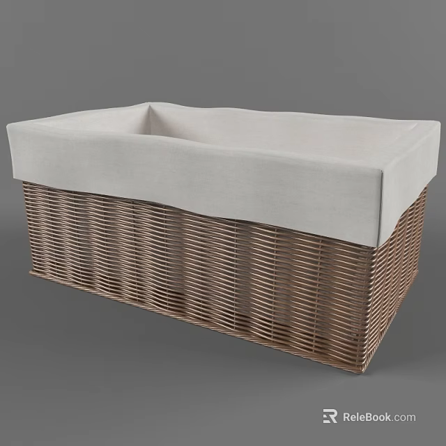 Rectangular Wicker Storage Basket with White Linen Liner for Home Organizing 3d model