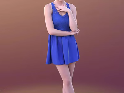A Woman In Blue Sleeveless Dress Standing With Crossed Arms Against Brown Gradient Background 3d model